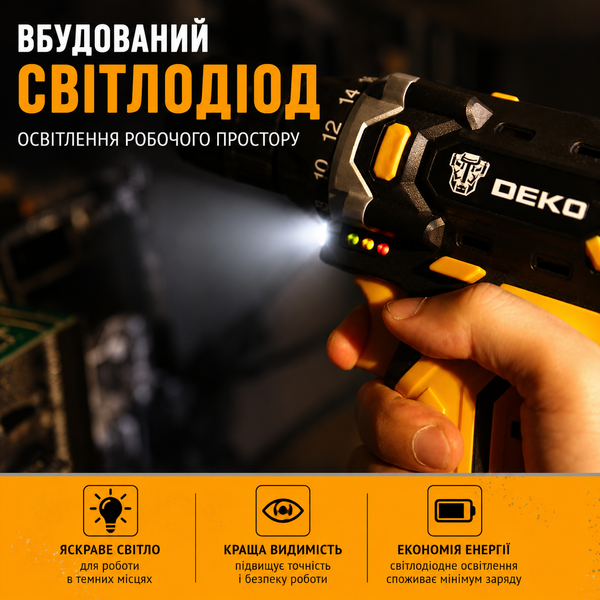 Аккумуляторная дрель-шуруповерт DEKO DKCD12FU-S3 (кейс, 2 АКБ, комплект бит и сверл) S5002-DKCD12FU-S3 фото